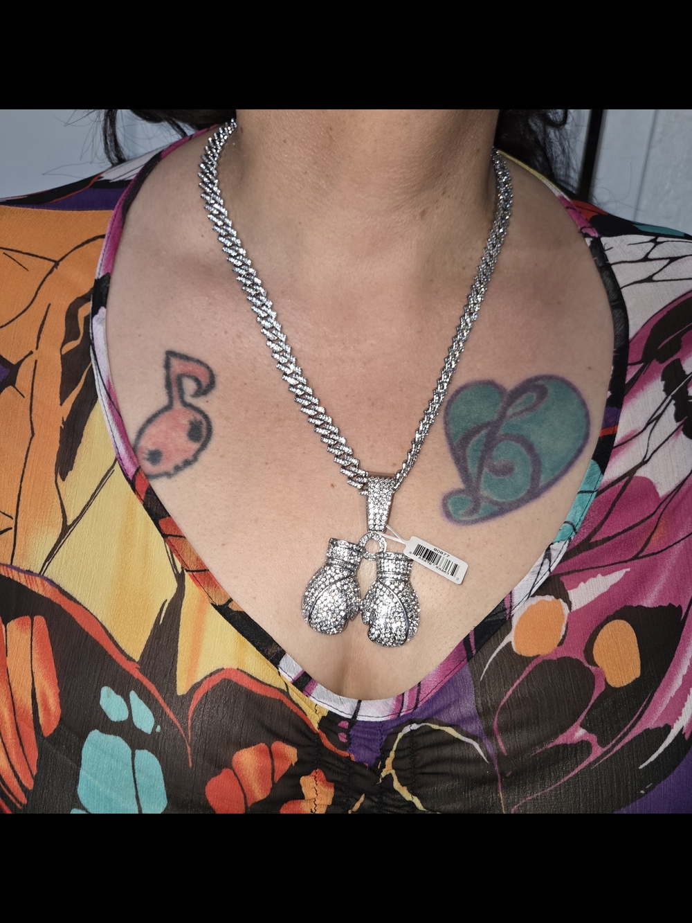 Invicta Silver Pave Crystal Boxing Glove Pendant And Necklace